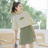 萧遇（XIAOYU）2026年春天夏季新款女士两件套装短连衣裙小个子穿搭时尚气质衣服 杏T+绿裙 S (建议92-108斤 )