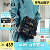 百丽女包质感真皮小香风背包送礼链条菱格羊皮双肩包X9330BX4 黑色