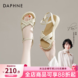 达芙妮官方凉鞋女平底百搭鞋子女2026新款夏季软底舒适一字带凉鞋女 黄色【软底舒适3.5CM】 39
