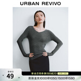 UR秋季新款女装简约基础百搭休闲修身V领针织衫UWB940008 中灰 L