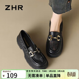 ZHR乐福鞋女软底百搭网面透气单鞋女英伦风粗跟女鞋 FTEP06E 黑色 36