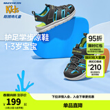Skechers斯凯奇童鞋男宝宝凉鞋小童包头沙滩鞋魔术贴夏季学步鞋400041N 男童/炭灰色/蓝色/CCBL 23