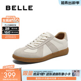 百丽（Belle）张凌赫同款女鞋子散文诗复古德训鞋简约情侣款休闲鞋B0992AM6预售 米色/灰-低帮女款（内增高2cm） 37