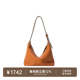 裘真【明星同款】植鞣胎牛皮腋下经典hobo包通勤真皮女包 焦糖色-小号(胎牛皮版)售罄不预售 小包/大包