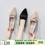 ZHR单鞋女绒面蝴蝶结尖头粗跟女鞋复古仙女风软底舒适鞋子女 Y357 黑色 40