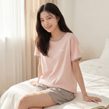 顶瓜瓜顶呱呱睡衣女夏纯棉短袖可外情侣穿家居服套装女甜心粉160