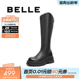 百丽（Belle）金晨明星同款厚底小V靴弹力靴女商场款长靴B9D1DDG4 黑仙草（微光皮面）- 绒里 37 (235mm)