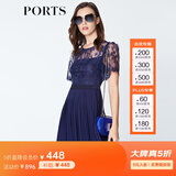 PORTS宝姿  春夏新品女装蕾丝拼接百褶吊带内衬连衣裙LN8D081HWP020 天蚀蓝 M (6)