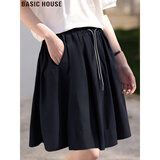 百家好（Basic House）百家好白色高腰A字伞裙松紧腰半身裙女春季2026新款 黑色 均码