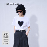 MO&Co.欧根纱立体爱心圆领短袖宽松纯棉小白T恤夏上衣上装基础黑白 漂白色-第2批 S 160