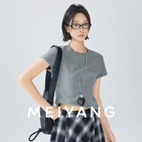 美洋（MEIYANG）瘦瘦T 显瘦圆领弹力修身百搭短袖女士上衣时尚休闲透气柔软T恤女 中灰色 M