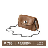 裘真信封包女链条斜挎单肩包休闲复古小包植鞣头层牛皮包包 大象灰-小号