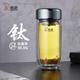 希诺（HEENOOR）双层玻璃杯鹅蛋茶杯弧形抗菌杯带滤网钛杯便携车载高档保温水杯子 烟灰【纯钛抗菌】 250ml