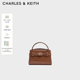 CHARLES&KEITH鳄鱼纹凯莉包手提斜挎婚包包女包生日礼物CK2-50270880-1 Chocolate Croco巧克力鳄鱼纹色（新色） S