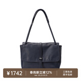 裘真复古001邮差包女单肩通勤大容量斜挎包植鞣头层牛皮包 蓝色-大号