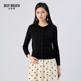 深呼吸DEEP BREATH女装简约百搭薄款圆领长袖冰丝针织开衫女A400473 黑 L (4)