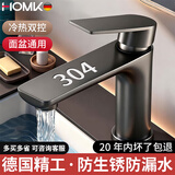HOMK【德国】面盆水龙头洗脸盆不锈钢主体冷热浴室卫生间台盆龙头 【水镀枪灰色】加厚不锈钢水龙头 加高主体丨配80cm冷热进水管