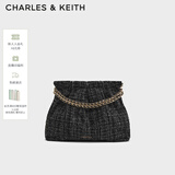 CHARLES&KEITH子母链条大容量流浪包托特包单肩斜挎包女包礼物CK2-40671449 【L号】Black Tweed黑色/白色CK2-40671449-2 L