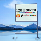 得力(deli)时尚系列H型支架式窄边框玻璃白板120*90cm钢化玻璃带架子办公会议写字板黑板白板50074