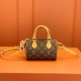 香港正品Speedy20波士顿枕头包2026新款经典真皮轻奢复古老花女包 老花咖啡小号