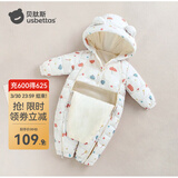 贝肽斯婴儿衣服宝宝连体衣保暖外出棉服冬季加绒加厚夹棉连帽哈衣 白色蒲公英 80