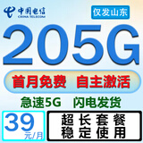 中国电信全国通用不限速超长套餐流量卡手机卡电话卡5G无限流量超低月租上网卡无合约 仅发山东丨39元205G流量首月免费长期套餐