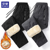 罗蒙（ROMON）休闲裤子男青年加绒裤男加厚保暖棉裤防风防水裤 黑色平角XL