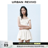 UR春季新款女装撞色蕾丝飘带U领无袖修身连衣裙UYY750014 米黄 (偏短) XL