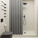 良栖（liangqi）浴帘杆浴帘套装免打孔北欧仿亚麻卫生间浴帘布防水加厚浴室帘 灰色（帘+黑杆） 适用1.5-1.7m宽(帘宽1.8*高1.8m)
