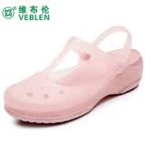 维布伦（VEBLEN）洞洞鞋女款夏季防滑厚底外穿拖鞋软底平跟包头凉鞋水晶果冻沙滩鞋 玫瑰金 38 正码正拍