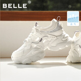 百丽（Belle）网面透气老爹鞋女薄款新款商场厚底增高运动休闲鞋F4M1DBM6 米白色 38 (240mm)