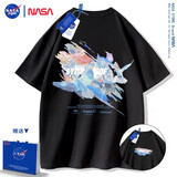NASA STONE联名短袖t恤男夏季新款潮流宽松纯棉学生百搭上衣半袖情侣装夏装 黑色 L 推荐体重120-130斤