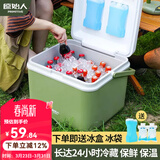 原始人 保温箱冰块冷藏箱户外露营旅行车载冰桶商用摆摊钓鱼小型便携 13L抹茶色【带冰晶卡扣】配冰晶盒+冰袋*8