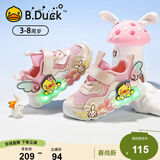 B.Duck小黄鸭童鞋女童鞋子亮灯单网鞋夏季透气发光闪灯儿童运动鞋粉色29