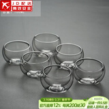 正扬 加厚耐热带把玻璃杯子透明功夫茶具茶杯品茗花茶杯水杯小咖啡杯 6个玻璃杯_双层杯