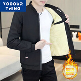 YOOOURTHING棉服男秋冬加厚加绒保暖棉衣潮流修身立领男夹克时尚百搭外套男 黑色(加绒) 2XL (建议125-145斤)