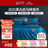 富安娜80支皮马棉四件套纯棉套件双人全棉被套床单1.5米床(203*229cm)