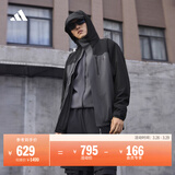 adidas拒水加绒内胆三合一连帽外套男女秋冬阿迪达斯官方轻运动   固态深灰   L