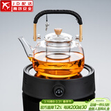 正扬电陶炉煮茶器玻璃烧水壶功夫茶具套装家用煮茶炉养生泡茶壶电茶炉 简易黑+藤编（900提壶）