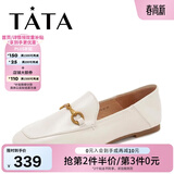 他她（TATA）方头乐福鞋女休闲平底一脚蹬小皮鞋女单鞋春秋款FLC22AM5 米色 35
