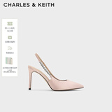 CHARLES&KEITH质感链条尖头高跟凉鞋子女鞋生日礼物CK1-60280377 Beige米色 34 (220)