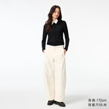 优衣库常规款女装针织廓形长裤/弯刀镰刀裤子483722 482287 483722/01乳白色 M