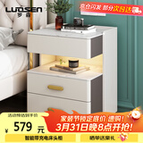 罗森（LUOSEN）岩板床头柜简约卧室三层床头置物架收纳柜 深灰+白