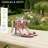 CHARLES&KEITH一字带缎面蝴蝶结绑带高跟凉鞋子女鞋生日礼物CK1-61720177 粉红色Pink 36