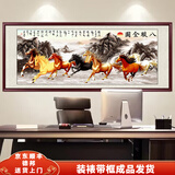 良品大师山水画办公室挂画中式客厅装饰画万里长城靠山图茶室字画风景壁画 八骏图A1 70*190cm宣纸锦绫+有机玻璃+红褐色实木框（热卖款）