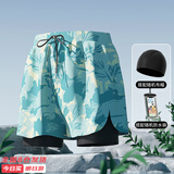 佑游游泳裤男速干防尴尬温泉游泳馆沙滩裤平角泳裤三件套24020蓝色5XL