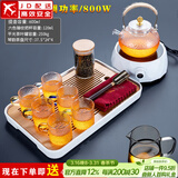 正扬电陶炉煮茶器玻璃烧水壶功夫茶具套装家用煮茶炉养生泡茶壶电茶炉 钻白麻绳提壶套装+长琴白