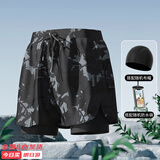 佑游游泳裤男速干防尴尬温泉游泳馆沙滩裤平角泳裤三件套24020黑色4XL