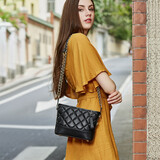 稻草人女包新款小香风牛皮菱格包时尚休闲单肩斜挎女士包包 黑色