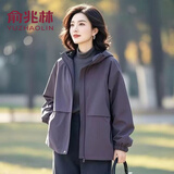 俞兆林妈妈春秋时尚休闲冲锋衣外套女2026春秋宽松遮肉百搭连帽夹克上衣 紫色（有里布）春秋款 XL （建议115-130斤）